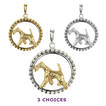 Airedale Terrier in Beaded Circle with 14K Gold, Sterling Silver, or Combo Jewelry, Charm, Necklace, Pendant