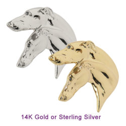 Greyhound Double Head in 14K Gold or Sterling Silver
