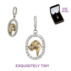 Border Terrier 14K Gold in Exquisite Tiny Genuine Diamond Oval Charm, Jewelry, Pendant, Necklace, Memorial