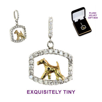 Airedale Terrier 14K Gold in Exquisite Tiny Genuine Diamond Rectangle Jewelry, Charm, Memorial