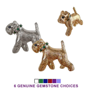 Lakeland Terrier with Diamond Gemstone Collar in 14K Gold or Sterling Silver Jewelry Pendant Brooch Memorial