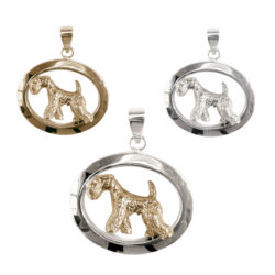 Lakeland Terrier Trotting in 14K Gold or Sterling Silver Narrow Oval Jewelry Pendant Charm Memorial