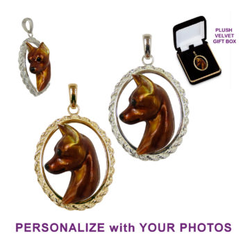 Miniature Pinscher with Custom Enamel Artwork in 14K Gold or Sterling Silver Rope Jewelry Charm