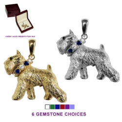 Miniature Schnauzer Jewelry Trotting in 14K Gold or Sterling Silver with Gemstone Collar Charm, Pendant, Memorial
