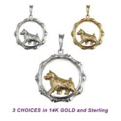 Norwich Terrier in 14K Gold or Sterling with Bamboo Circle Jewelry, Charm, Pendant, Memorial