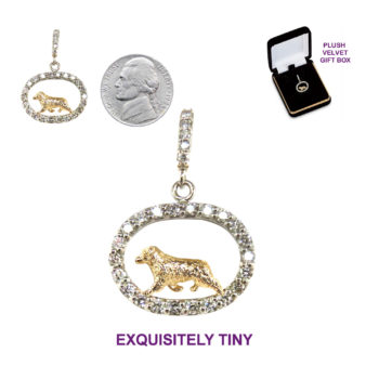 Australian Shepherd 14K Gold in Exquisite Tiny Genuine Diamond Oval Jewelry, Charm, Memorial