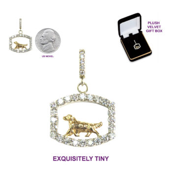 Golden Retriever 14K Gold in Exquisite Tiny Genuine Diamond Rectangle Jewelry, Charm, Memorial