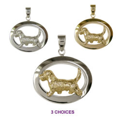 PBGV Petit Basset Trotting in 14K Gold or Sterling Silver Narrow Oval Jewelry Pendant Charm Memorial